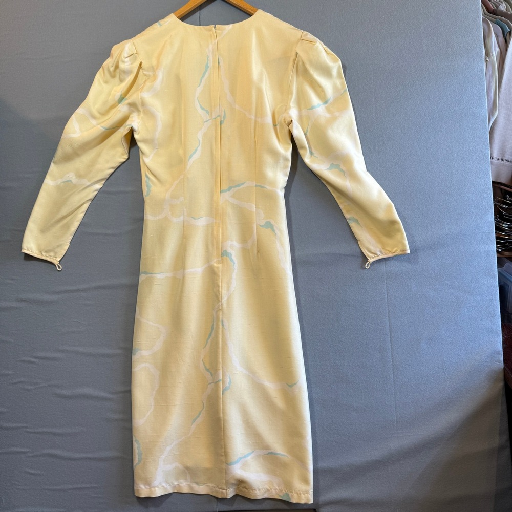 Joanie Char Collections Vintage 100% Silk Yellow Abstract Print Midi Dress Sz 8 - Picture 6 of 7
